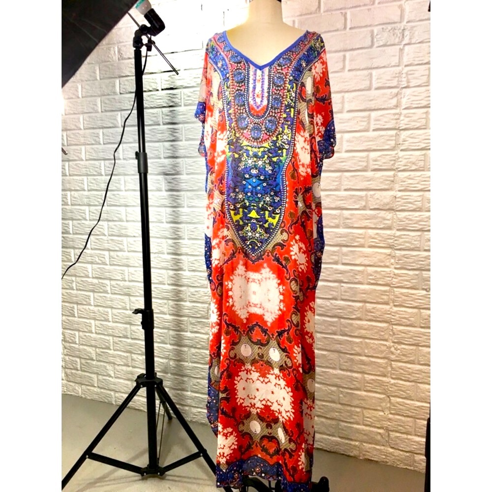 Trendology red beaded sheer coverup/caftan so many ways to wear